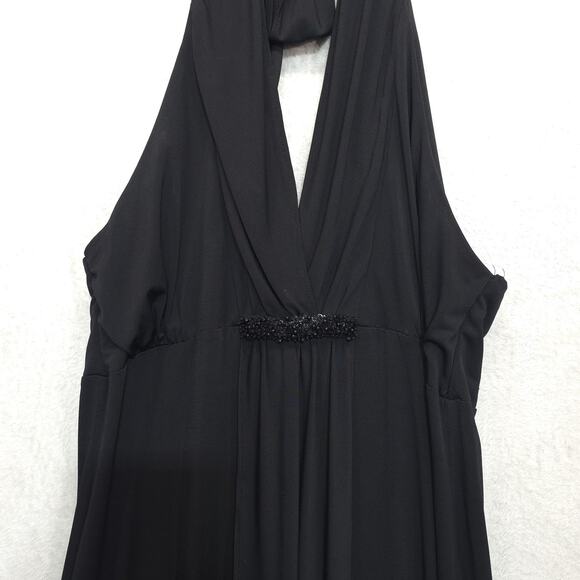 Z Studio Halter Dress Babydoll Embellished Open Back Deep V Neck Women 16 Black - Picture 15 of 15